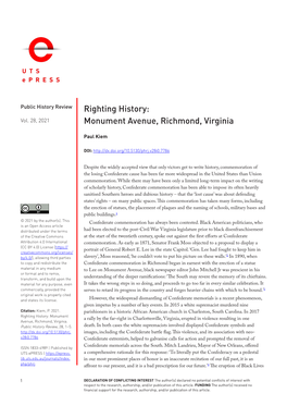 Righting History: Monument Avenue, Richmond, Virginia