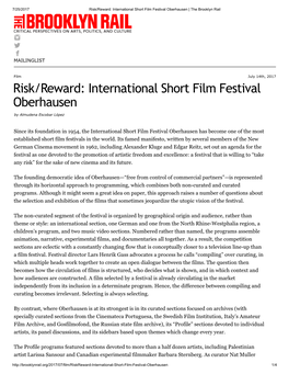 Risk/Reward: International Short Film Festival Oberhausen | the Brooklyn Rail