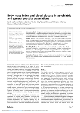 Body Mass Index and Blood Glucose in Psychiatric and General Practice