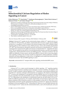 Mitochondrial Calcium Regulation of Redox Signaling in Cancer