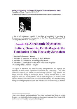 Appendix 3-B: Abrahamic Mysteries: Letters, Gematria, Earth Magic & the Foundation of the Heavenly Jerusalem