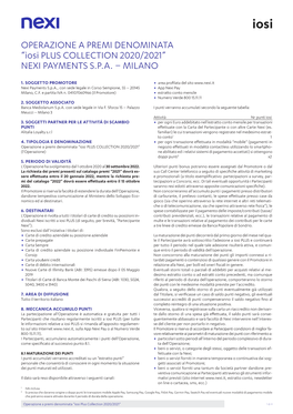 “Iosi PLUS COLLECTION 2020/2021” NEXI PAYMENTS S.P.A