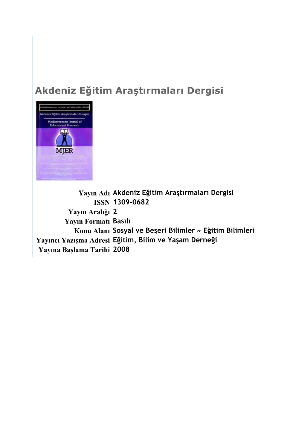 Akdeniz Eğitim Araştırmaları Dergisi Mediterranean Journal of Educational Research