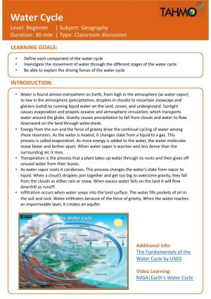 Water Cycle Level: Beginner | Subject: Geography Duration: 30-Min | Type: Classroom Discussion