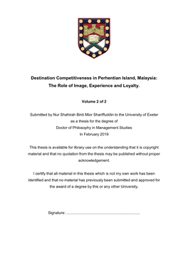 Destination Competitiveness in Perhentian Island, Malaysia: the Role of Image, Experience and Loyalty