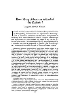 How Many Athenians Attended the Ecclesia? Mogens Herman Hansen