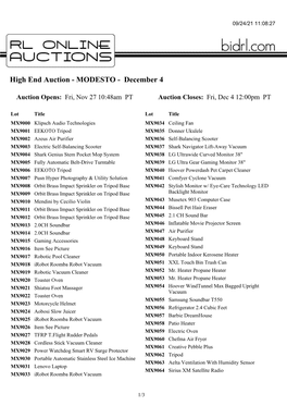 High End Auction - MODESTO - December 4