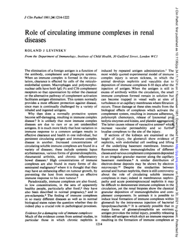 Role of Circulating Immune Complexes in Renal Diseases