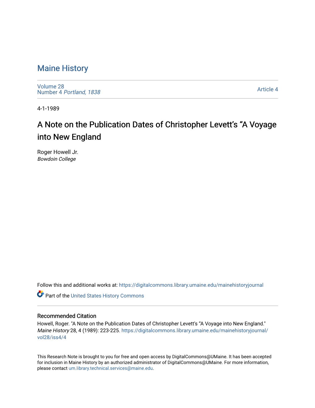 A Note on the Publication Dates of Christopher Levett's “A Voyage Into