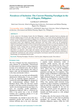 The Current Planning Paradigm in the City of Baguio, Philippines