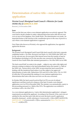 Worimi Local Aboriginal Land Council V Minister for Lands (NSW) (No 2) [2008] FCA 1929 Bennett J, 18 December 2008