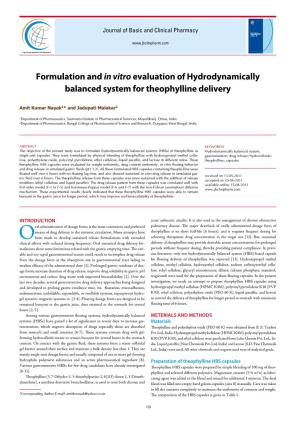 Formulation and in Vitroevaluation of Hydrodynamically Balanced System