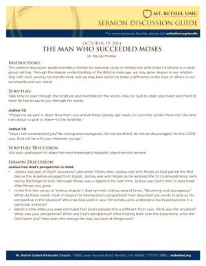 Sermon Discussion Guide the Man Who Succeeded Moses