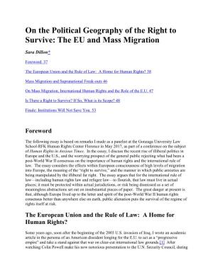 On the Political Geography of the Right to Survive: the EU and Mass Migration