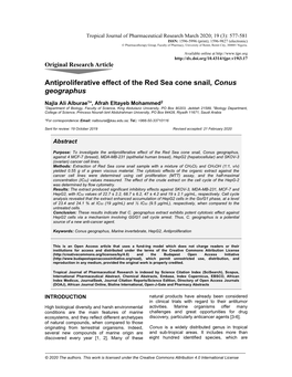 Antiproliferative Effect of the Red Sea Cone Snail, Conus Geographus