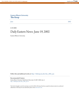 Daily Eastern News: June 19, 2002 Eastern Illinois University