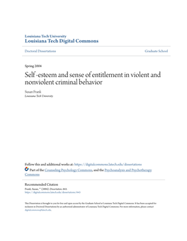 Self -Esteem and Sense of Entitlement in Violent and Nonviolent Criminal Behavior Susan Frank Louisiana Tech University