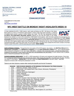 Nfc West Battle on Monday Night Highlights Week 10