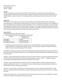 Topstone Men's Golf Club Pace of Play Policy Revision