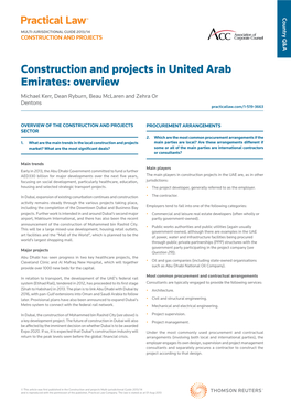 Construction and Projects in United Arab Emirates: Overview Michael Kerr, Dean Ryburn, Beau Mclaren and Zehra Or Dentons Practicallaw.Com/1-519-3663