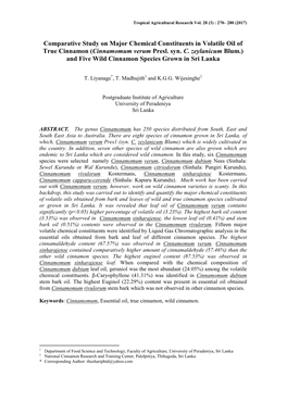 Comparative Study on Major Chemical Constituents in Volatile Oil of True Cinnamon (Cinnamomum Verum Presl