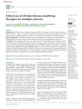 Ethical Use of Off-Label Disease-Modifying Therapies for Multiple Sclerosis