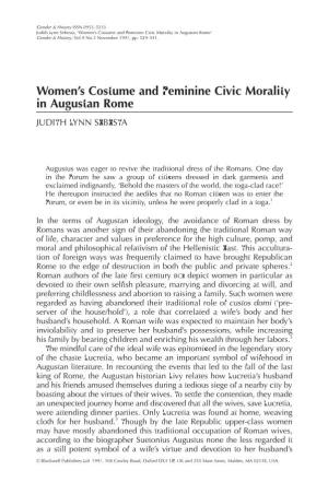 Women's Costume and Feminine Civic Morality in Augustan Rome