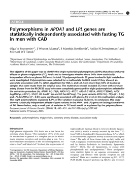 Polymorphisms in APOA1 and LPL Genes Are Statistically Independently Associated with Fasting TG in Men with CAD
