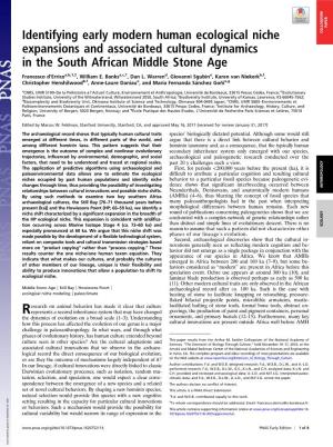Identifying Early Modern Human Ecological Niche Expansions and Associated Cultural Dynamics in the South African Middle Stone Ag