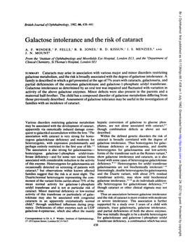 Galactose Intolerance and the Risk Ofcataract 439