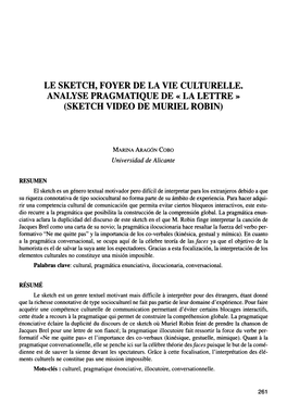 Le Sketch, Foyer De La Vie Culturelle: Analyse Pragmatique De" La Lettre