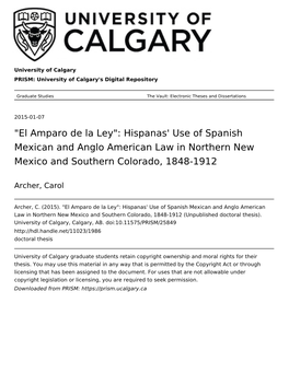 Hispanas' Use of Spanish Mexican and Anglo American Law in Northern New Mexico and Southern Colorado, 1848-1912