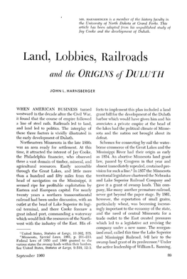 Land, Lobbies, Railroads and the Origins of Duluth