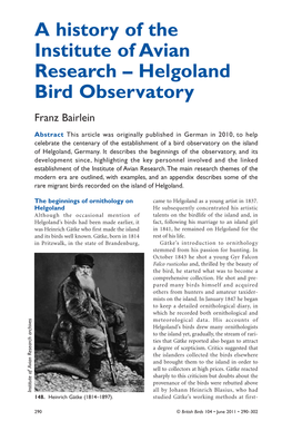 Helgoland Bird Observatory Franz Bairlein