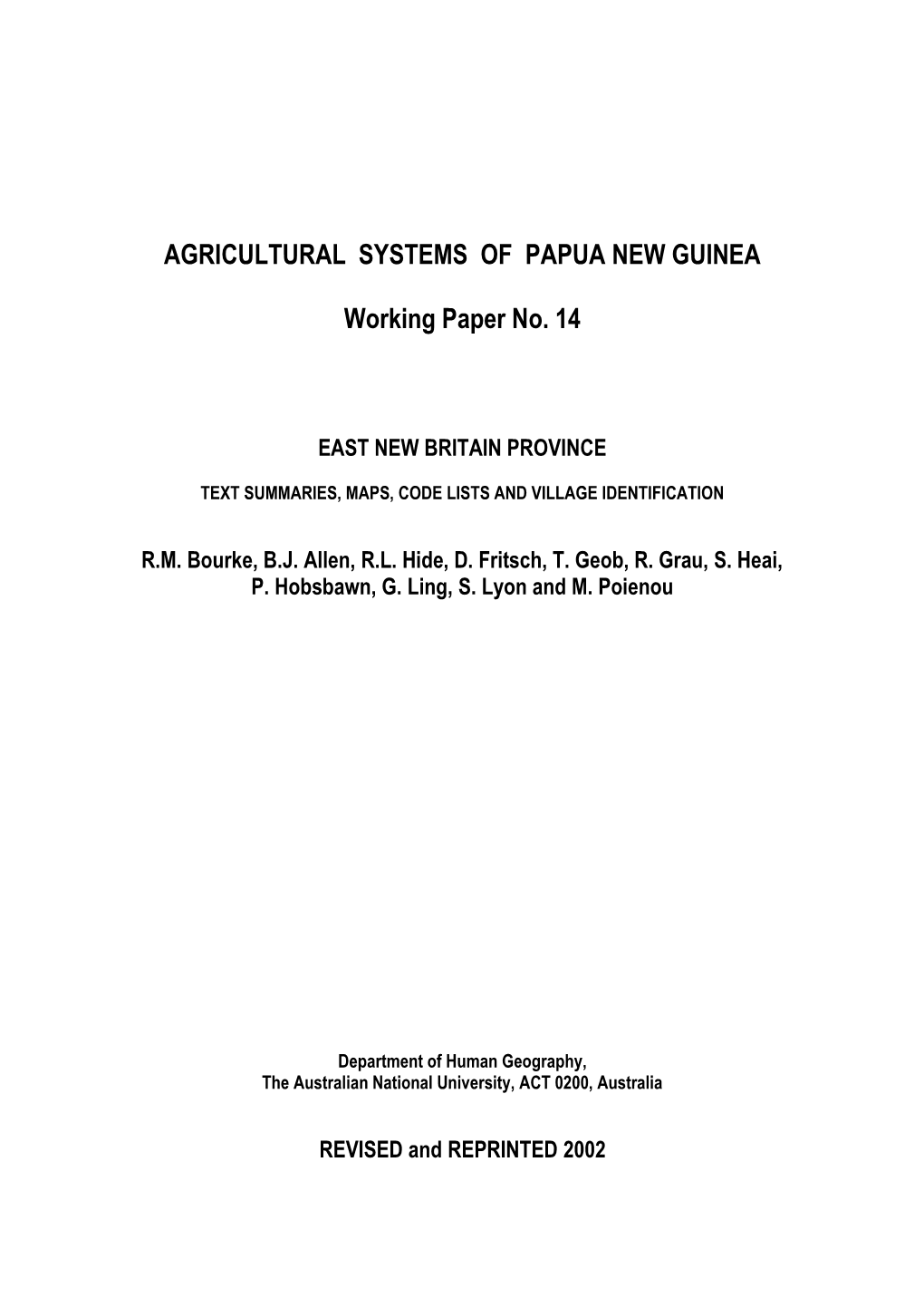 Agricultural Systems of Papua New Guinea Working Paper No. 14