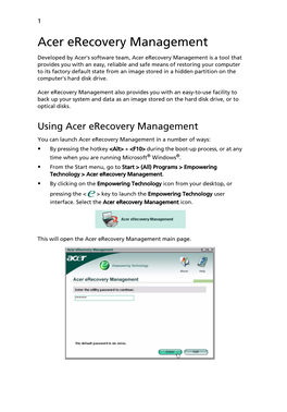 Acer Erecovery Management