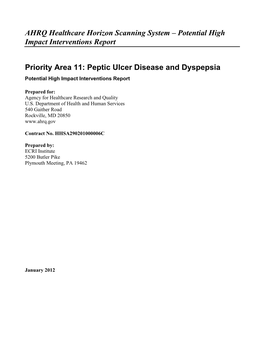 Peptic Ulcer Disease and Dyspepsia Potential High Impact Interventions Report