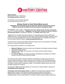 History Center to Host Virtual Book