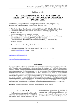 From Tetragonia Tetragonoides in Lps-Induced Raw 264.7 Cells