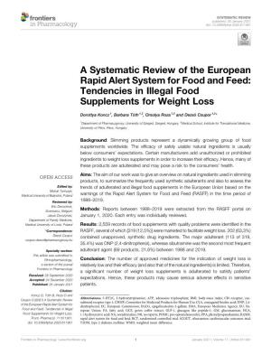 A Systematic Review of the European Rapid Alert System for Food and Feed: Tendencies in Illegal Food Supplements for Weight Loss