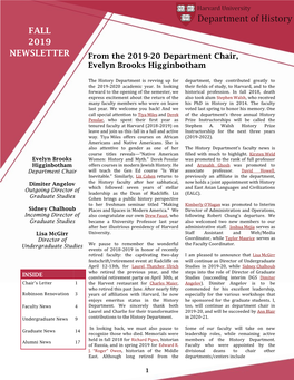 FALL 2019 NEWSLETTER from the 2019-20 Department Chair, Evelyn Brooks Higginbotham