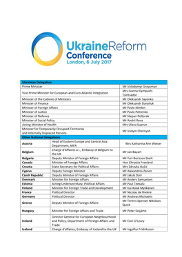 Ukraine Reform Conference: Delegations List