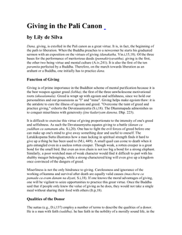 Giving in the Pali Canon by Lily De Silva