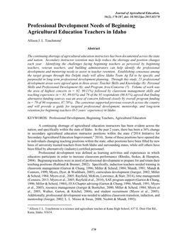 Professional Development Needs of Beginning Agricultural Education Teachers in Idaho