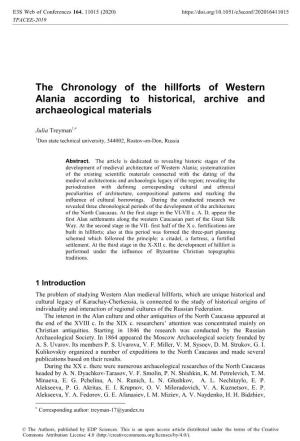 The Chronology of the Hillforts of Western Alania According to Historical, Archive and Archaeological Materials