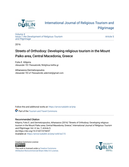 Developing Religious Tourism in the Mount Paiko Area, Central Macedonia, Greece
