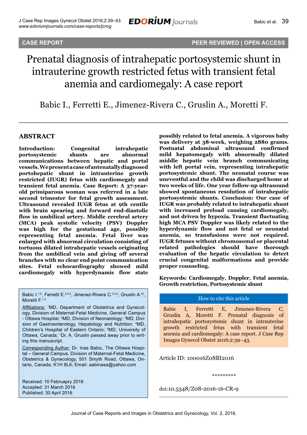 Prenatal Diagnosis Of Intrahepatic Portosystemic Shunt In Intrauterine