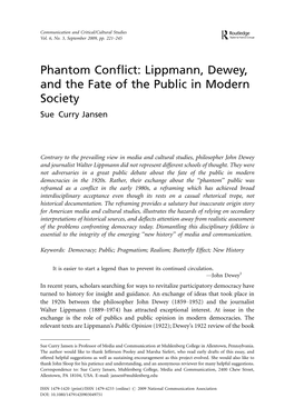 Lippmann, Dewey, and the Fate of the Public in Modern Society Sue Curry Jansen