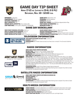 GAME DAY TIP SHEET Army (7-2) Vs