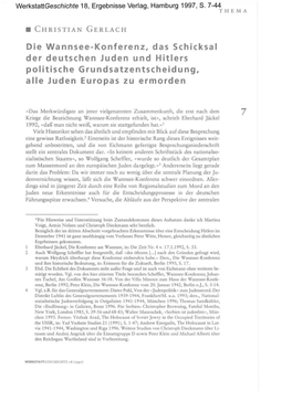 Christian Gerlach, Die Wannsee-Konferenz, Das Schicksal Der Deutschen Juden Und Hitlers
